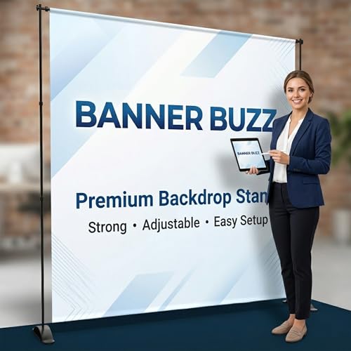 BannerBuzz Custom Step and Repeat Banner with Stand, 11 oz PVC Flex Personalized Logo Backdrop for Events, Photography, Red Carpet, Parties & Photo Booth (8 X 8 ft)