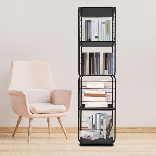 EDUJUAN 4 Tier Rotating Bookshelf 360 Degree Spinning Organizer Rack