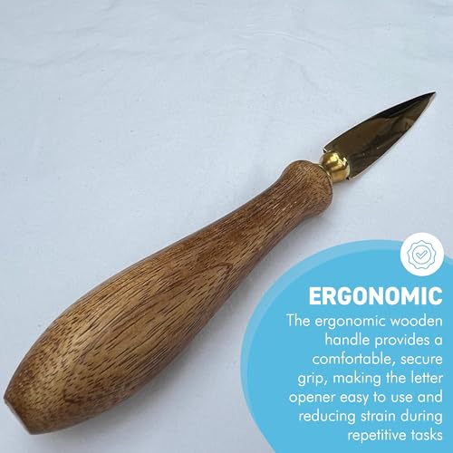 Thorness Wooden Handle Letter Opener, Brass-Plated Split File, Envelope Opener for School, Home, and Office Use, 20cm (L)