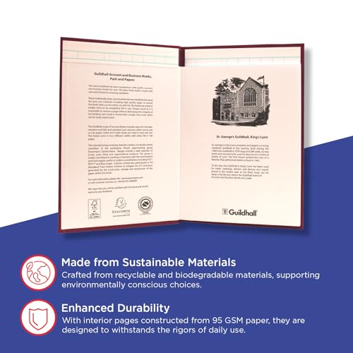 Exacompta - Ref 38/6Z - Guildhall - Headliner Case Bound Hardback Account Book, 298 x 203mm, 6 Cash Column, 80 Pages, Tamper-Proof, Precision Ruled 95gsm Ledger Paper - Burgundy