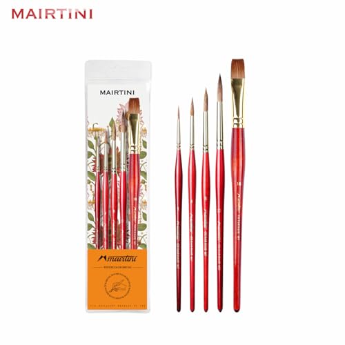 Mairtini M7 Series OX Ear Hair Mulit Round Flat Pointed Watercolor Brush Set 5pcs