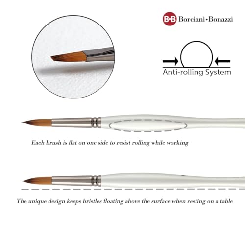 Borciani e Bonazzi Unico Fiamatto Synthetic Series 821 Paint Brush, Flat Size 16 - for Acrylic and Watercolor Painting - Ergonomic Handle, Animal-Friendly, Brass Ferrule, Handcrafted in Italy