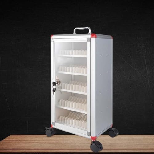 RNQZ Cell Phone Lock Box with Wheels,Aluminum Cell Phone Storage Cabinet Pocket Chart with Handle and Security Lock for Classroom Office, Conference,Gym,48bit