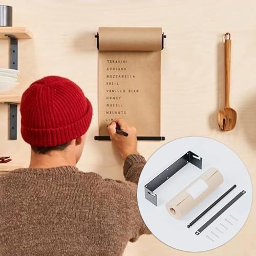LLurAQE LNNW Kraft Paper Dispenser Studio Office Kraft Paper Dispenser & Cutter with 50m Long Paper Roll, Kraft Paper Holder for to-Do Lists, Drawing Board(Black Holder,37cm/14.5)