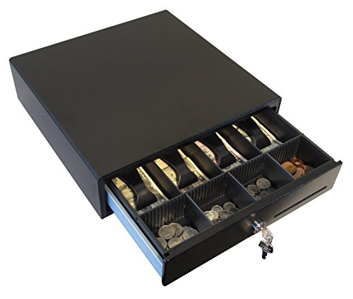 APG Standard- Duty 13” Electronic Point of Sale Cash Drawer | Vasario Series VB320-BL1313-B27 | Printer Compatible | Plastic Till with 4 Bill/ 4 Coin Compartments | Black