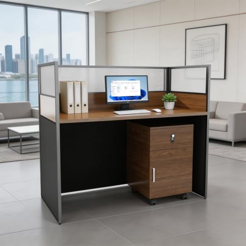 Gguileb Cubicle Desk with Privacy Partitions (1 Person, w/cab.)