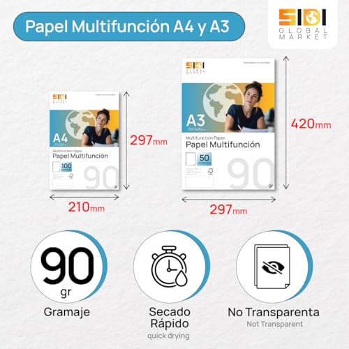 A4 Paper 90 g, Printer Paper for Laser and Inkjet Printers, White Paper for Printing, Writing or Drawing, DIN A4 210 x 297 mm, Paper Package for Office and Home - SIDI (90 g, 250 Sheets)