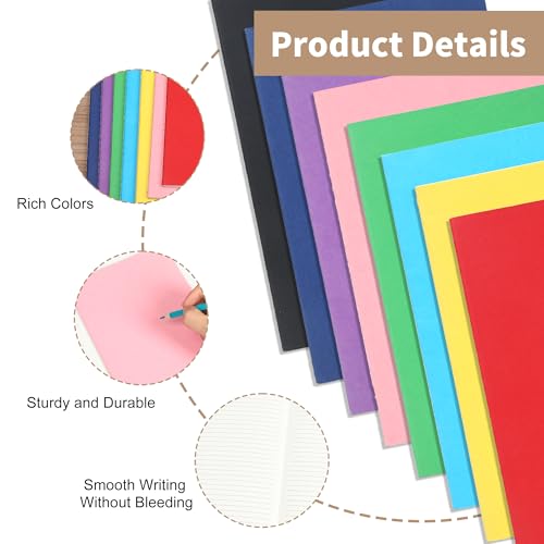 miikoul 48 Pack A5 Lined Notebook Journals in Bulk, Colored Kraft Cover College Ruled Subject Notebook Composition Journal for Student Busines Travelers, 8.3x5.5 Inches, 80 GSM, 60 Pages/30 Sheets