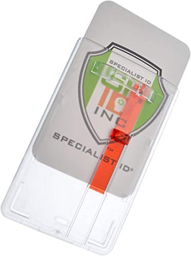 Bulk 50 Pack - Frosted Vertical Rigid Badge Holder I.D. Card Dispenser with Easy Access Red Extractor Slide - Clear Hard Plastic with Thumb Tab by Specialist ID