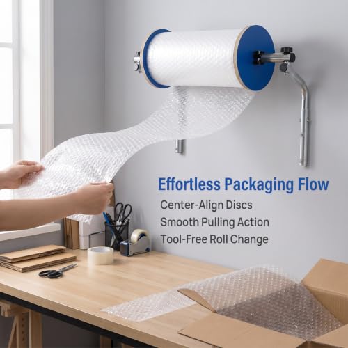 RKXKJ Bubble Wrap Dispenser & Holder, Manual Foam Wrap Roll Dispenser, with Centering Discs, Strong Load-Bearing Capacity, Tool-Free Roll Replacement, for Warehouse Shipping, Packing 50cm