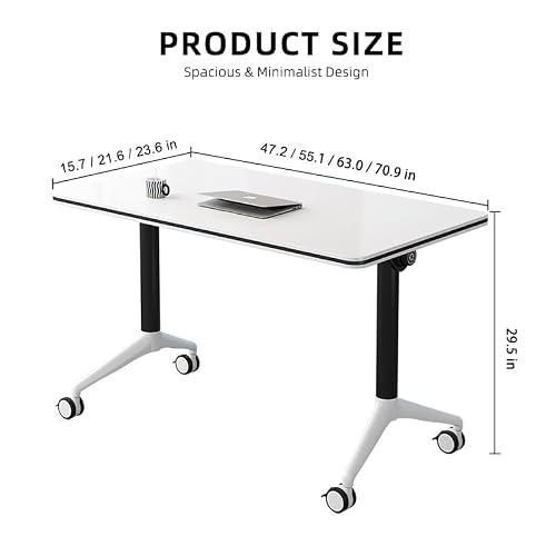 XXINGEM Folding Conference Tables with Flip-Top Design for Dynamic Meetings, Mobile Seminars, and Training Sessions in Offices, Classrooms, and Conference Rooms (Yellow, 47.2×21.6×29.5in)