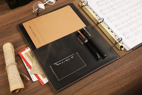 Handmade Leather Music Folder, Sheet Music Binder Personalized Music Holder, Leather Binder 3-Ring for 8.5x11 Music Sheet with Clear Sheet Protectors, Grey
