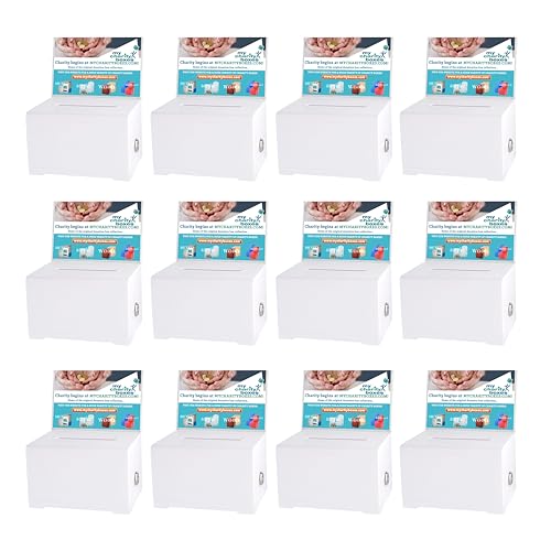 MCB Quality Acrylic like Donation and Suggestion Ballot Box with Lock - Secure and Safe Drawing ticket Box - Great for Business Cards and events (White 12 pack)