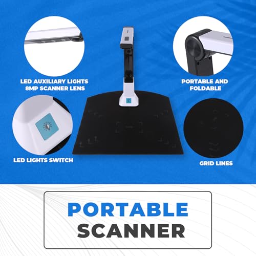 Kopinma Document Camera for Teachers, Portable USB Document Camera Scanner with Stand 8MP HD A4 Format Cam Photo Scanner