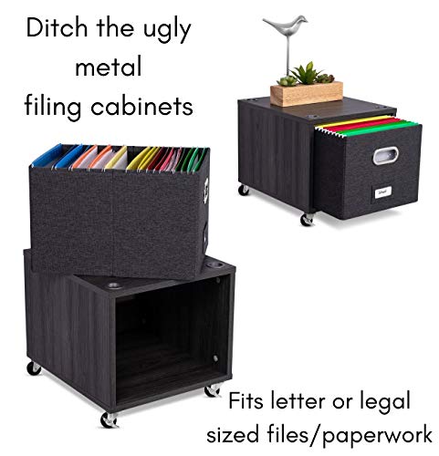 BIRDROCK HOME Rolling File Cabinet – Decorative Storage Shelf w/Removable Bins, Handles, and Wheels – Organize Files, Books, Toys, Under Desk Office Solution, Modern Design - 1 Lateral Drawer, Gray