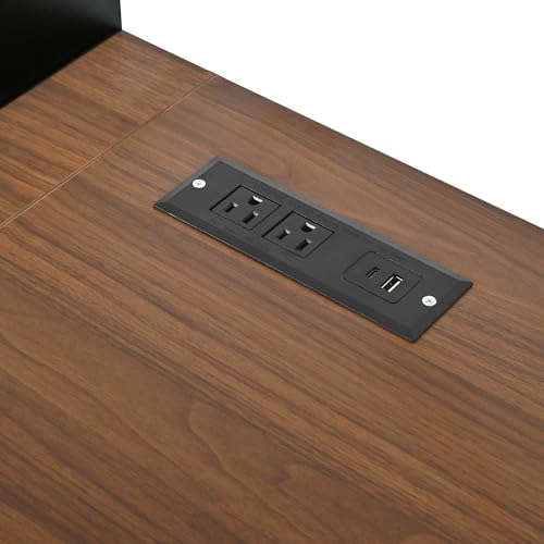 EWUZOSE Arched Computer Desk with Hutch Charging Station and File Drawer (Engineered Wood,Black)