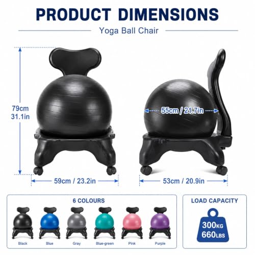 SRNSAEB Workout Ball Chair with Back Support, Exercise Ball Rollling Stool