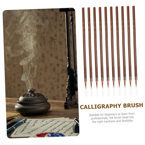 Chinese caligraphy brush, Writing Calligraphy 10Pcs student calligraphy ink writing brush wolf hair to color Stationery calligraphy pen suite brush calligraphy set traditional calligraphy brush China(