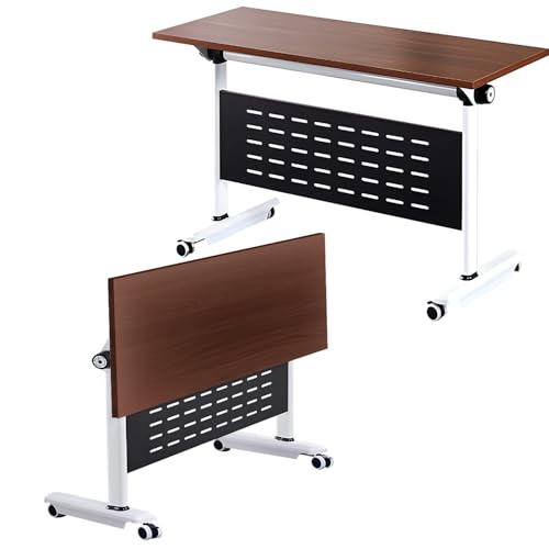 MOFGOE Large Conference Room Table, Folding Training Table with Wheels, Mobile Seminar Desk, for Office Classroom Meeting, Modular Spliced ​​& Combined, Brown,1pack,55x24x30 Inch