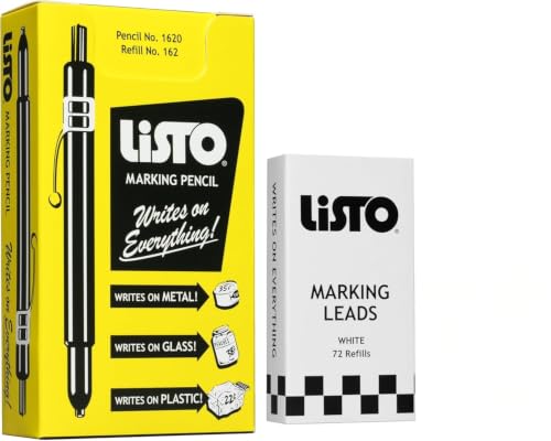 Bundle of Listo 1620 Marking Pencil/Grease Pencils/China Marking Pencils/Wax Pencils - White, Box of 12 With 72 Refills