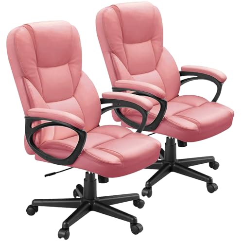 Furmax Office Executive Chair High Back Adjustable Managerial Home Desk Chair, Swivel Computer PU Leather Chair with Lumbar Support (2, Pink)