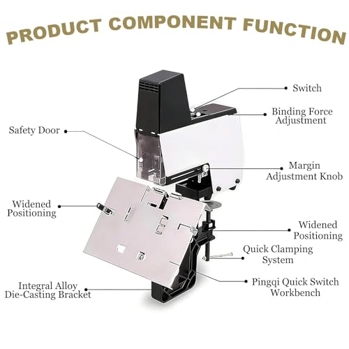 Electric Cente Stapler, Automatic Stapler, 9-Level Pressure Knob, 30 Sheets Binding Thickness, 100mm Staple Depth, for Factory, Publishing, Office and School