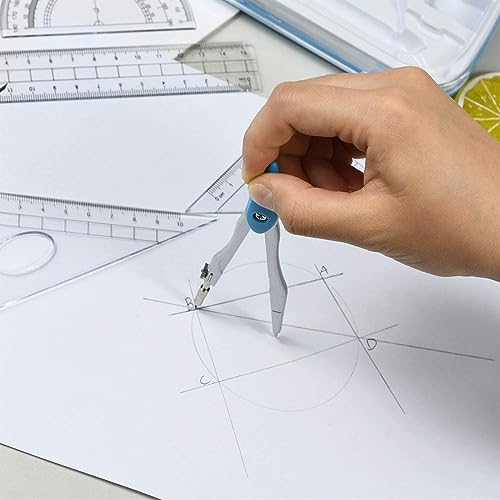 OREKPOT Compass Geometry Tool 10 Piece Geometry Kit, Math Tools Kit with Compasses, Protractor, Pencil, Triangle, Lead Refills for Students and Engineering Drawing Drafting Tools