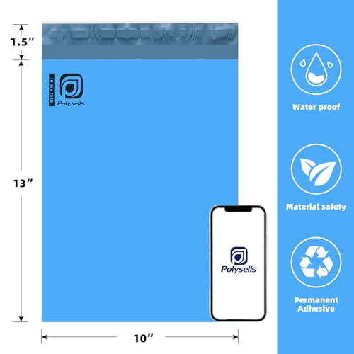 POLYSELLS 1000 pcs 10x13 Inches Blue Poly Mailers Shipping Envelopes, Strong Adhesive Sealing, Waterproof, and Tear-resistant Postal Mailing Bags for Clothing, Books, and Accessories
