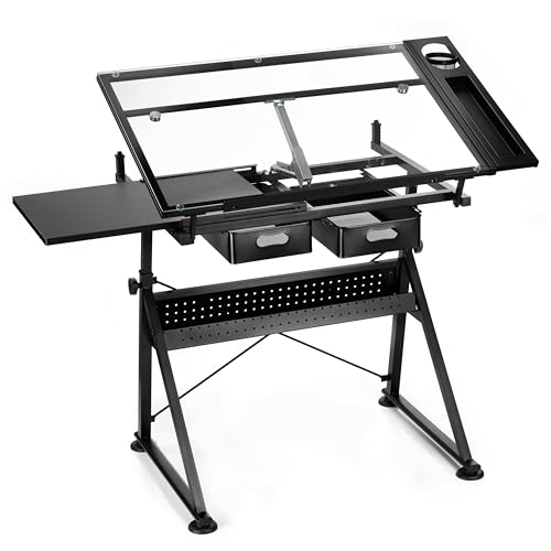 Artist's Loft Artist Table - Glass-Top Table for Drafting, Drawing, Sketching, Painting, and Arts & Crafts - 1 Pack