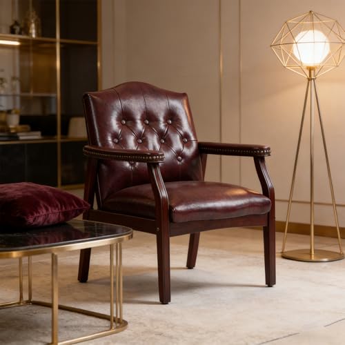 Japovker Leather Reception Guest Chairs - Waiting Room Stationary Office Chairs with Padded Arm Rest No Wheels, Ergonomic Side Chair for Conference Room Lobby Home Office (Burgundy)