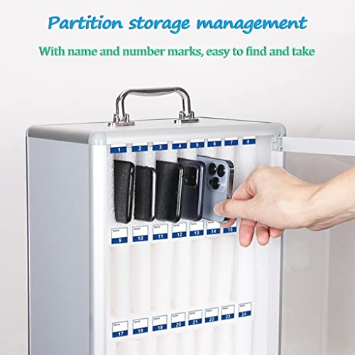 Aluminum Alloy Clear Cell Phones Storage Cabinet, Pocket Chart Locker Box, with Handle Storage Locker Box, for Office Classroom (Color : Silver, Size : 48)