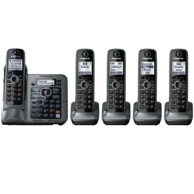 Panasonic KX-TG155SK DECT 6.0 Link-to-Cell via Bluetooth Cordless Phone with Answering System, Metallic Gray, 5 Handsets