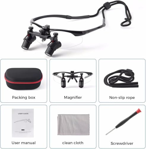 BONEW-Oral 3X/4X/5X/6X High Magnification 450mm Ultralight Ergonomic Surgical Binocular Loupes Magnifying Glasses Ergo Loupes Pupil Distance Adjustable DY-119 (5, x)
