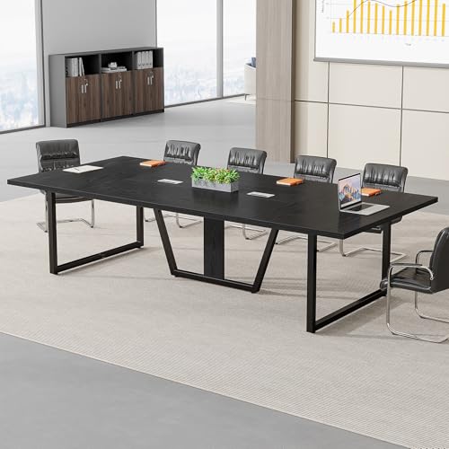 Tribesigns 8FT Conference Table, 94.49 L x 47.24 W x 29.53 H Inches Large Meeting Podcast Table for 10 People, Business Style Wooden Training Table with Strong Metal Frame for Office Conference