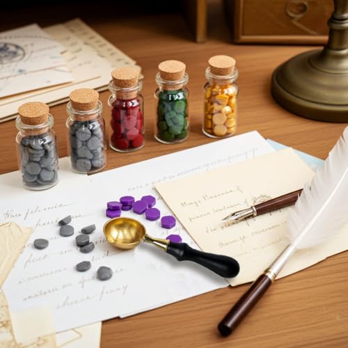 Bead Sealing Kit Gift Box with Optional Seal Stamp, 12 Colors Sealing Wax and Melting Spoon