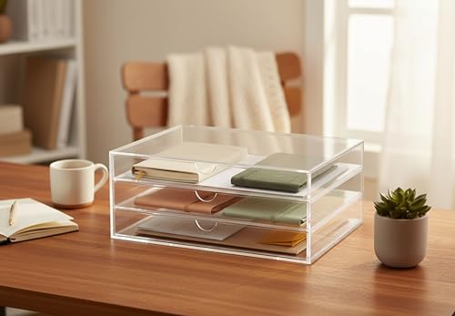 OSCO Landscape Clear Acrylic 3 Tier Paper Sorter, A4 Document Storage, Filing Drawers, Paperwork Organiser, Desk Tidy, Cosmetic Storage, Lego Sorter, Coffee Capsule Pods Holder