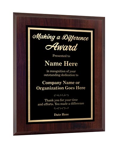 Customizable Award Plaque for Employees - Making a Difference on Black and Gold Metal - Choose Your Size - Personalized Appreciation and Recognition Gift - Choose Your Size (8x10)