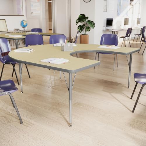 Flash Furniture 66" x 60" Horseshoe Activity Table, Light Natural, Std Legs