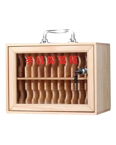 USZWBY Cell Phone Locker Natural Wooden Mobile Phone Jail Cubbies w/Charger, Large Capacity Cell Phone Storage Cubbies, Classroom Test Secure Lock Box for Phones（One Color-24 Slots）