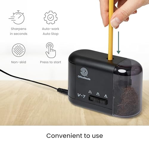 OfficeGoods Electric Pencil Sharpener, Battery or Cord Powered, Black