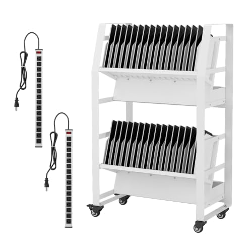 Exerock 32 Device Mobile Charging Cart Universal Open Charging Station for Chromebooks iPads Laptops Tablets with Secure Storage Rack and Smooth Rolling Wheels