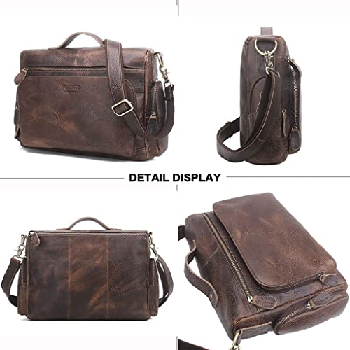 CGTENBS Mens Messenger Bag Satchel Briefcase Shoulder Bag Retro Distressed Business Computer Laptop Leather Messenger Bag