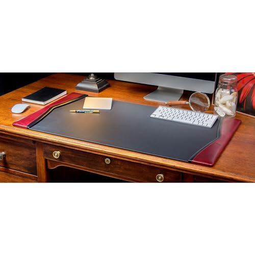 Dacasso 34" x 20" Burgundy Leather with Black Trim Desk Pad - Executive Desk Surface Protector - Luxury Leather Blotter for Writing