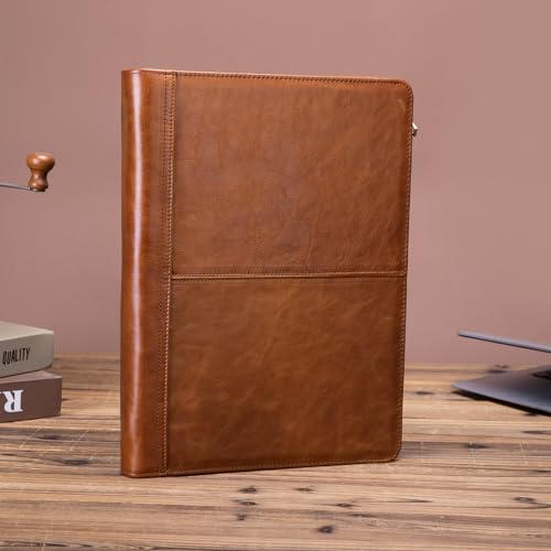 Geslun Leather Portfolio 3 Ring Binder for 8.5 x 11" Notepad and 13" Laptop