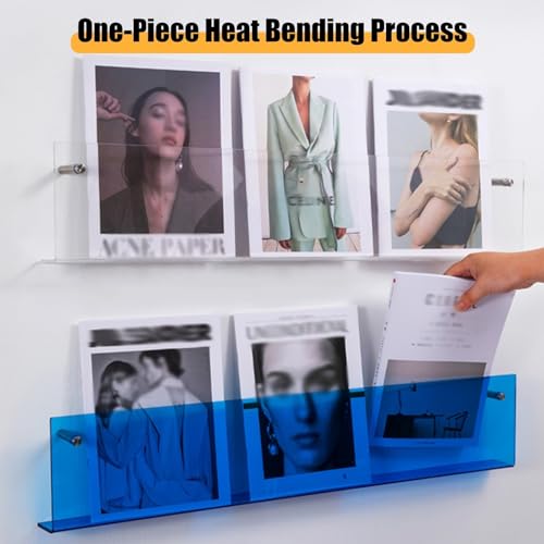 Brochure Holder Wall Mount Clear Book Shelf for Wall, Acrylic Magazine Brochure Rack/Hanging Display Stand for Kids Room, Office, Church, Coffee Shop, File Record Holder Organizer(Water Ripples,L 80cm