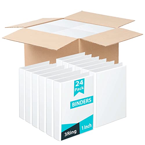 Binders, 1 Inch Binder, 3 Ring Binder, Round Ring Binder, 2 Pocket (24 White)