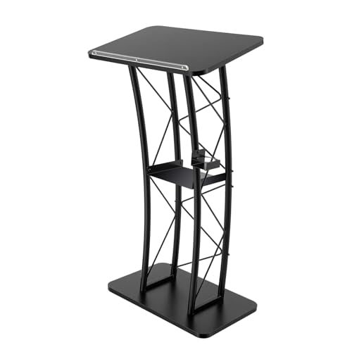 Curved Podium Stand 24x16x47in, Portable Lectern with Cup Holder for Church