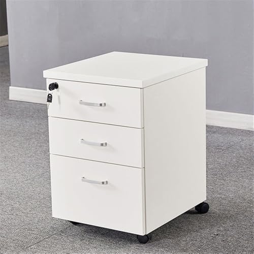 GRFIT Floor to Ceiling Wooden Mobile File Cabinet, Simple Modern Storage Short Cabinet with Lock, Three Drawer Cabinet Filing Cabinets Office(White)