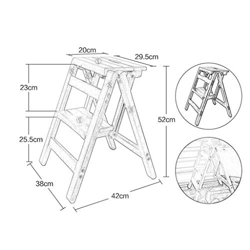 LWJQRSP Kitchen Step Stools Step Stools Folding Step Stool for Adult, 2 Stepladders for 378lbs, Wooden Step Stools for Home/Office, Wide Pedal