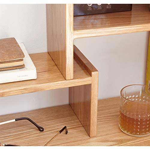 BINGQIAN Standing Bookcase Natural Oak Desk Bookshelf Expandable Desktop Organizer Table Top Bookcase, Extension Book Rack Adjustable for Office and Home Desktop Book Stand